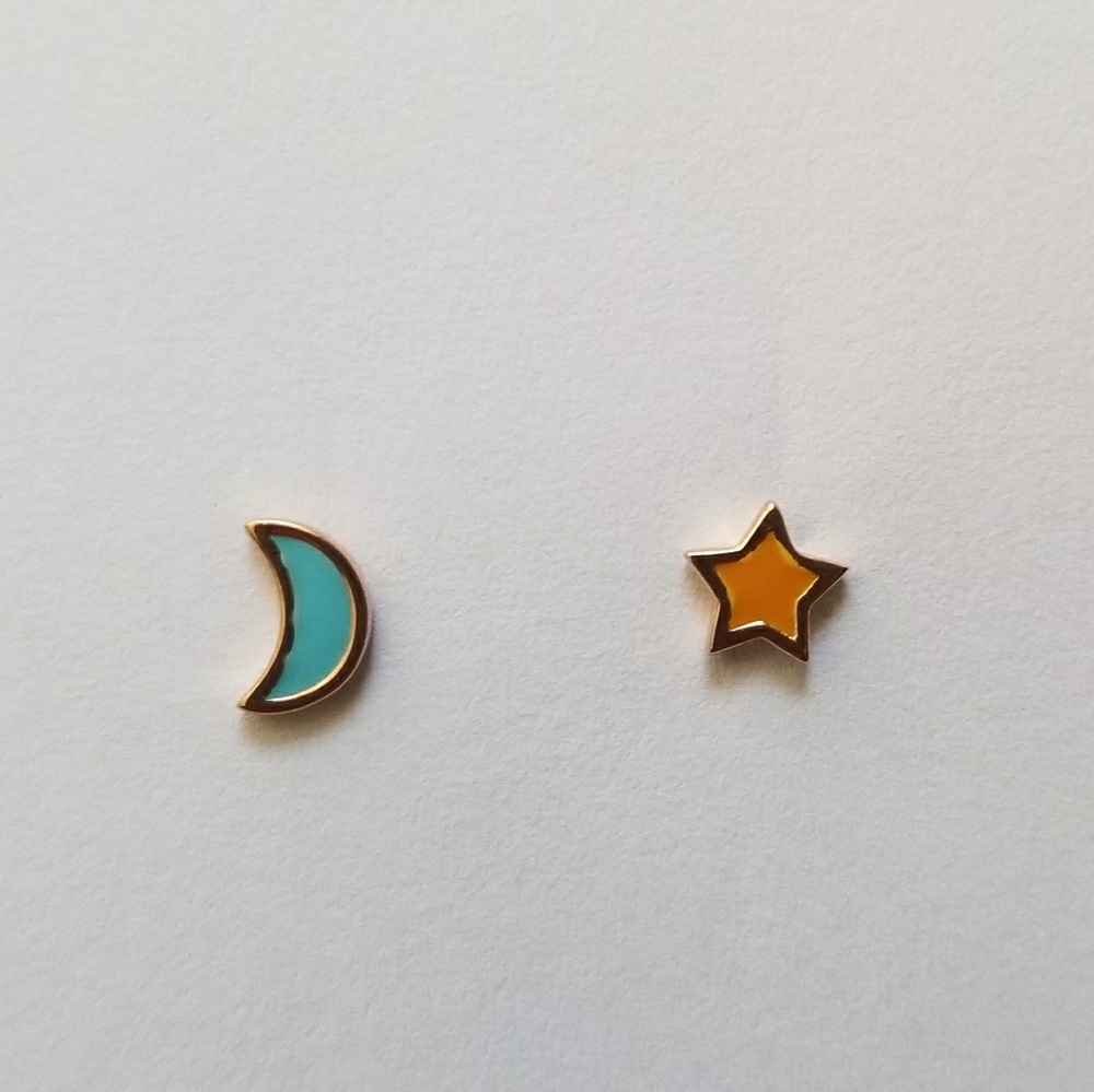 Sterling Silver Moon Star Stud Earrings